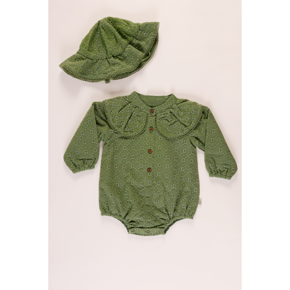 Furr Balls Peter Pan Collared Romper - Mineral Green