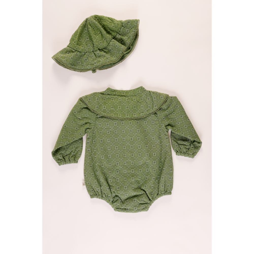 Furr Balls Peter Pan Collared Romper - Mineral Green