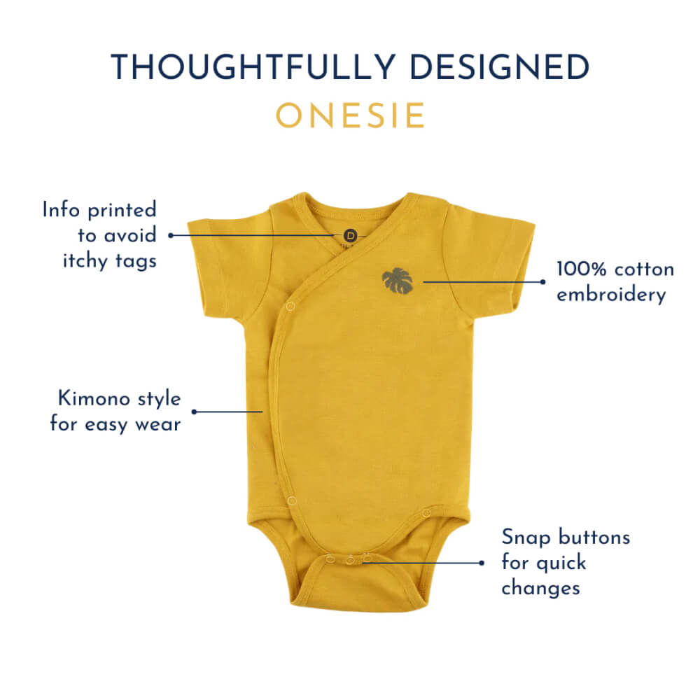 Dulaar Organic Ribbed Cotton Onesie - Sunny Mustard