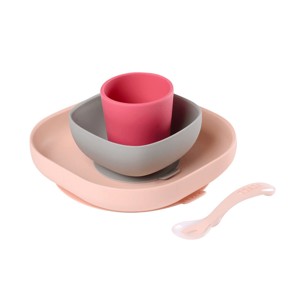 Beaba Silicone 4 Piece Baby Meal Set – Suction Plate, Suction Bowl, Anti-Slip Cup & 2nd Stage Spoon, Non-Slip, Unbreakable, Easy to Clean, BPA-Free Baby Feeding Set for Mess-Free Mealtime Essentials, 4M+