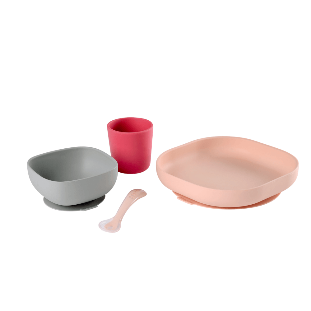 Beaba Silicone 4 Piece Baby Meal Set – Suction Plate, Suction Bowl, Anti-Slip Cup & 2nd Stage Spoon, Non-Slip, Unbreakable, Easy to Clean, BPA-Free Baby Feeding Set for Mess-Free Mealtime Essentials, 4M+