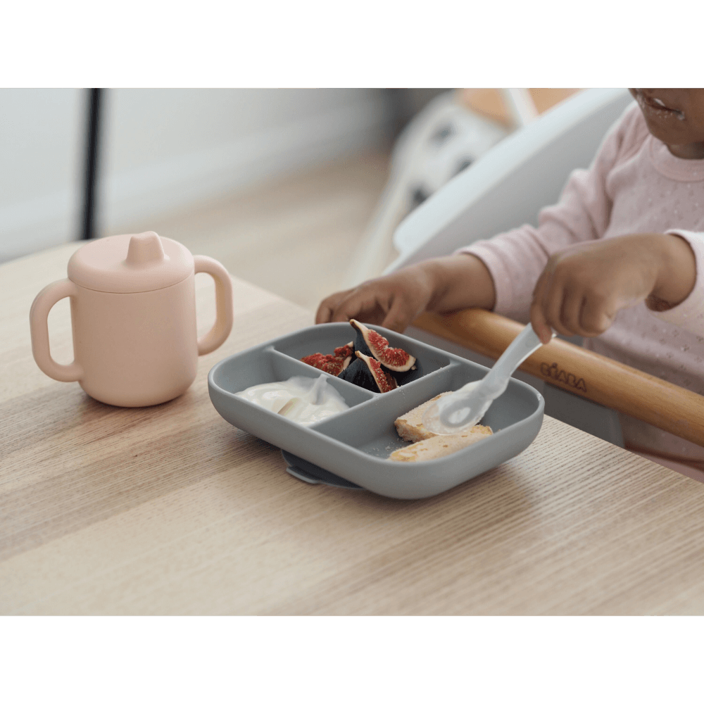 Beaba Silicone 3 Piece Learning Set – Suction Divided Plate, Silicone Learning Cup & 2nd Stage Spoon, Non-Slip, Unbreakable, Easy to Clean, BPA-Free Baby Feeding Set for Mess-Free Mealtime Essentials, 4M+