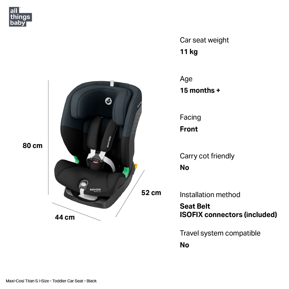 Maxi-Cosi Titan S i-Size Toddler Car Seat, Forward-Facing, Adjustable Headrest & Recline, Side Impact Protection, 5-Point Harness, Seatbelt & ISOFIX Connector Included, 15 Months+