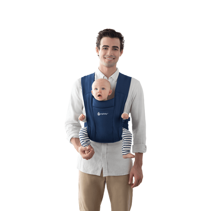 Ergobaby Embrace Newborn Baby Carrier – Soft &amp; Lightweight Fabric, Ergonomic “M” Position and Head Support, Adjustable Waistbelt &amp; Cross Straps, 3 Carry Positions, Easy to Use, 3-11 Kgs, Birth to 12 Months, Midnight Blue