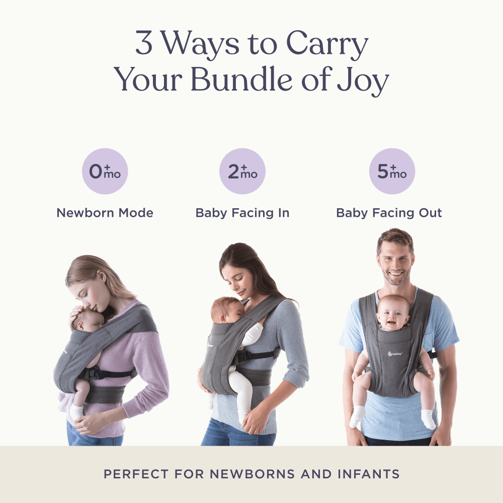 Ergobaby Embrace Newborn Baby Carrier – Soft &amp; Lightweight Fabric, Ergonomic “M” Position and Head Support, Adjustable Waistbelt &amp; Cross Straps, 3 Carry Positions, Easy to Use, 3-11 Kgs, Birth to 12 Months, Midnight Blue