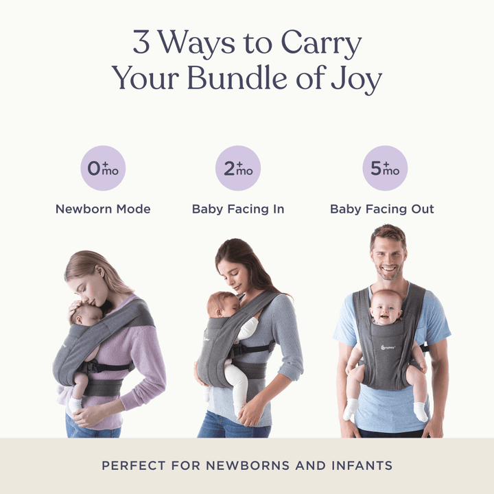 Ergobaby Embrace Newborn Baby Carrier – Soft &amp; Lightweight Fabric, Ergonomic “M” Position and Head Support, Adjustable Waistbelt &amp; Cross Straps, 3 Carry Positions, Easy to Use, 3-11 Kgs, Birth to 12 Months, Midnight Blue