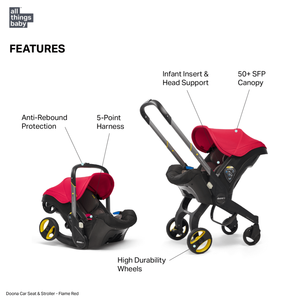 Doona+ Baby Car Seat &amp; Travel Stroller - Convertible Infant Car Seat, Carry Cot and Pram with 5 Point Safety Harness, Ergonomic Pushchair and Travel System (ISOFIX Base Sold Separately)