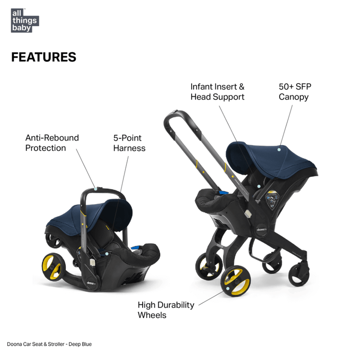 Doona+ Baby Car Seat &amp; Travel Stroller - Convertible Infant Car Seat, Carry Cot and Pram with 5 Point Safety Harness, Ergonomic Pushchair and Travel System (ISOFIX Base Sold Separately)