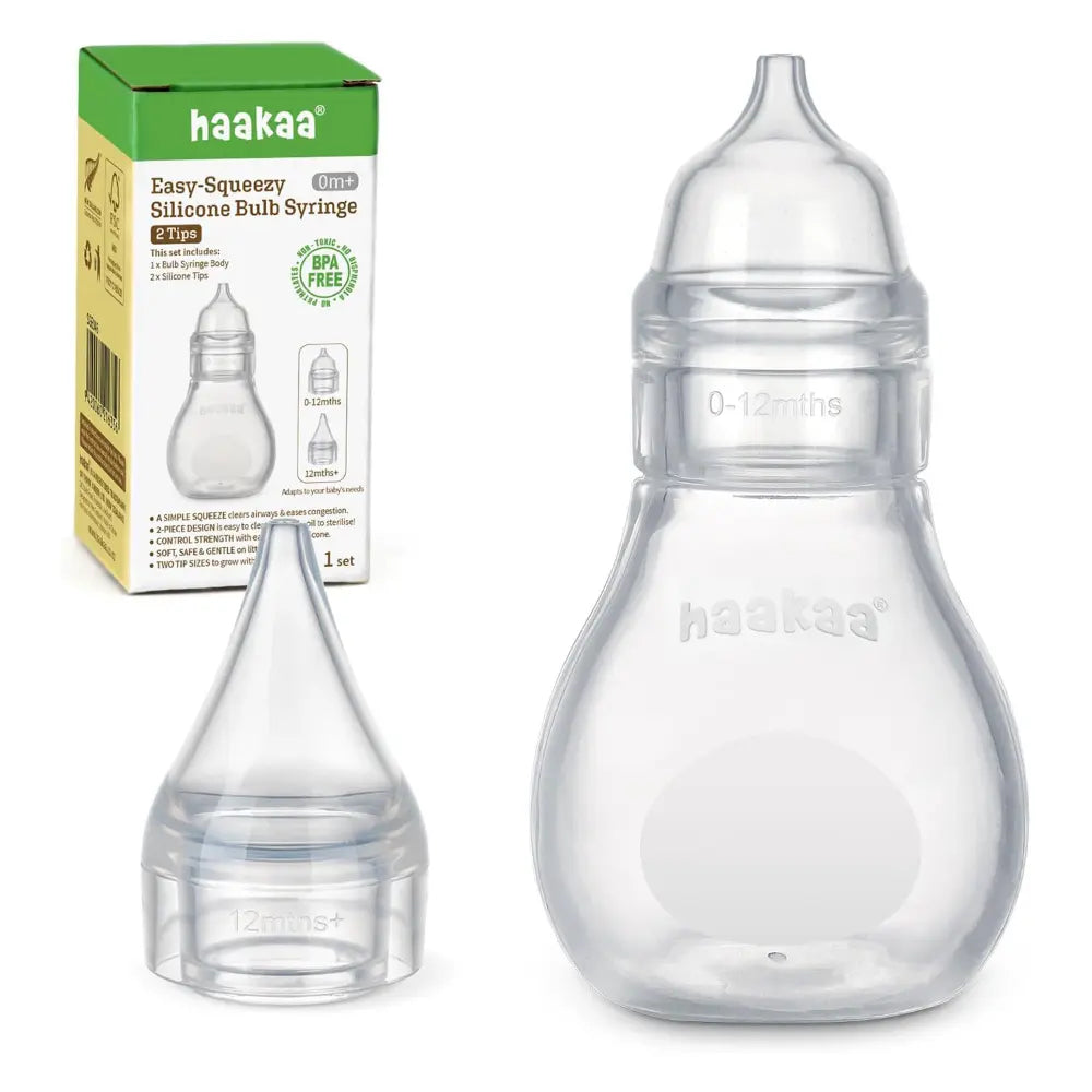 Haakaa Easy-Squeezy Silicone Bulb Syringe – Gentle Nasal & Oral Care with 2 Tips